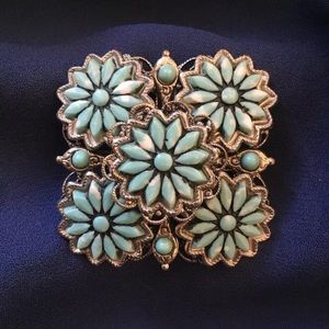 Filigree Silver Tone Flower Vnt Brooch Turquoise